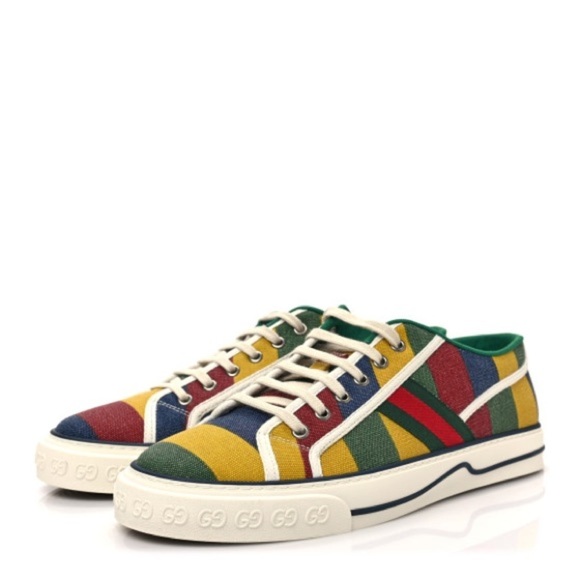 FINAL DROP/ SALE Gucci men’s Canvas Web Marley Stripe 1977 Tennis Sneakers NWB - Picture 1 of 7